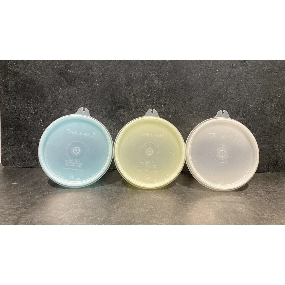 Vtg 60s Tupperware #148‎ Yellow Blue Sheer Refrigerator Container w #215 Lid